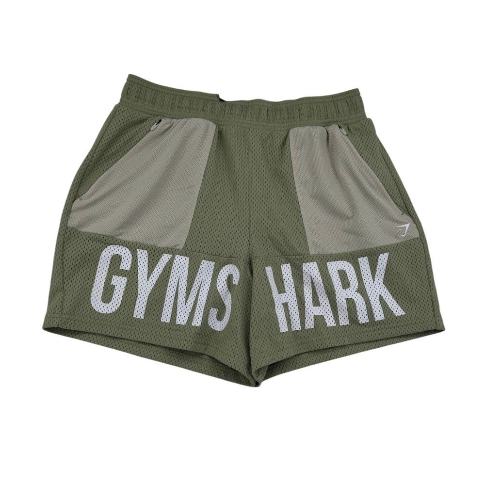 Gymshark Mesh Shorts Womens S Sage Green Excellent Logo Zipper Pockets